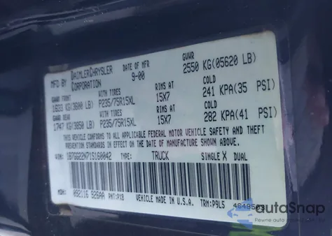 2001 Dodge Dakota Slt/Sport z USA, uszkodzony, nr VIN 1B7GG22N71S160042